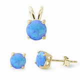 Jewelry Set Solitaire Round Pendant Earring Set Simulated Larimar 925 Sterling Silver Choose Color
