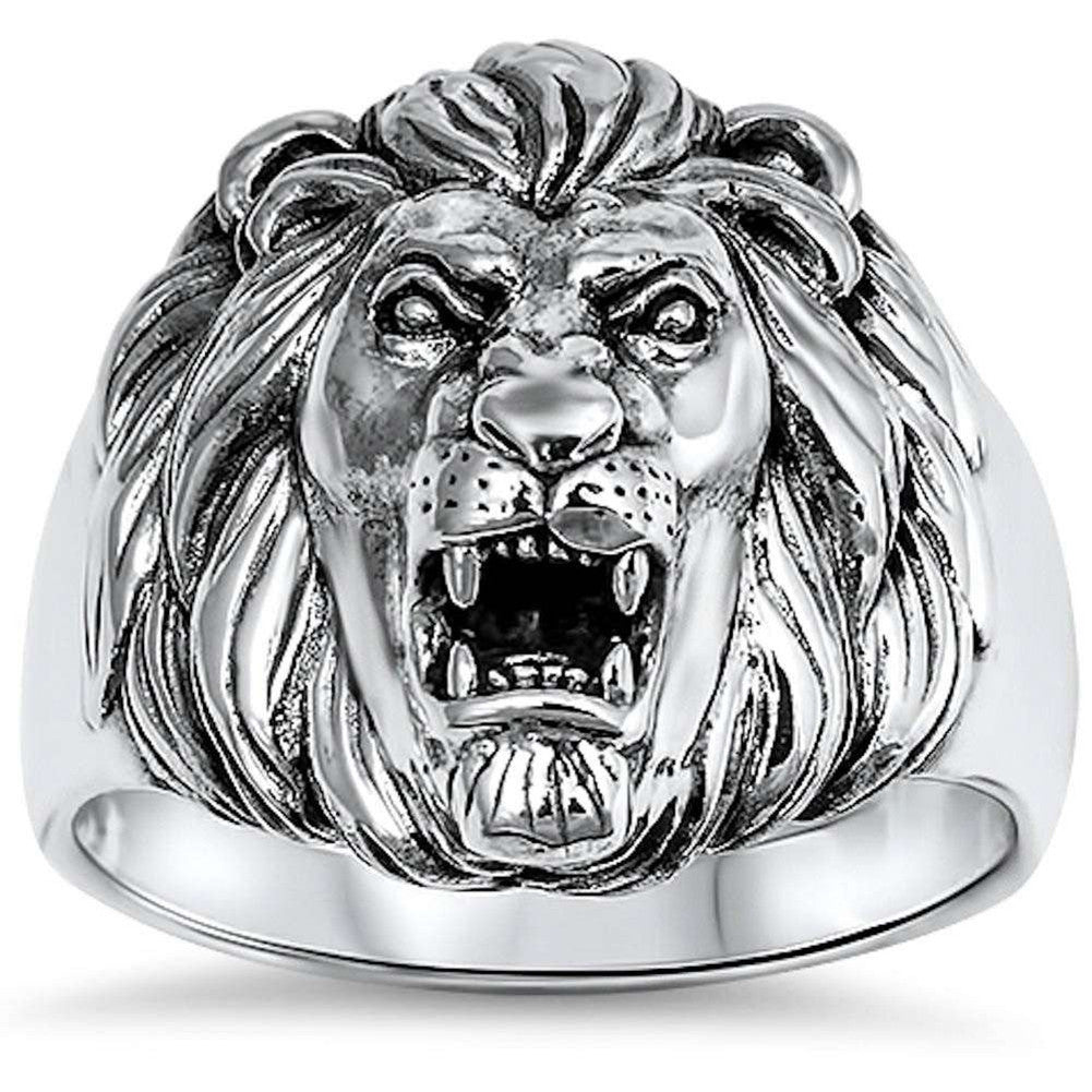 Oxidized Lion Head Round Silver Ring | Boutique Ottoman Exclusive