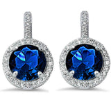 Halo Bridal Wedding Engagement Leverback Earrings Round CZ 925 Sterling Silver Choose Color - Blue Apple Jewelry