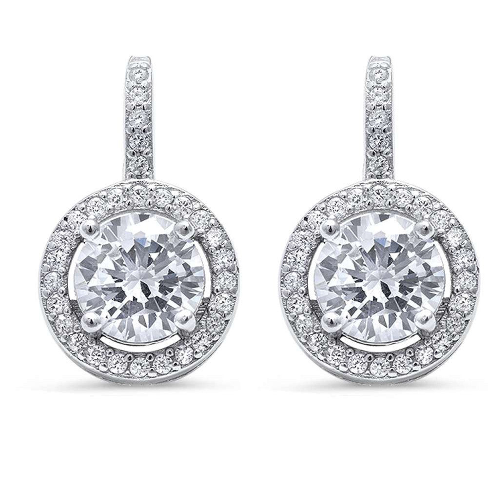 Halo Bridal Wedding Engagement Leverback Earrings Round CZ 925 Sterlin ...