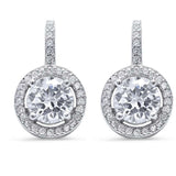 Halo Bridal Wedding Engagement Leverback Earrings Round CZ 925 Sterling Silver Choose Color - Blue Apple Jewelry