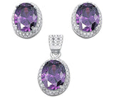 Halo Jewelry Pendant Earring Matching Set Oval Round Simulated CZ .925 Sterling Silver