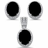 Halo Jewelry Pendant Earring Matching Set Oval Round Simulated CZ .925 Sterling Silver