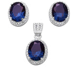 Halo Jewelry Pendant Earring Matching Set Oval Round Simulated CZ .925 Sterling Silver