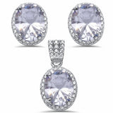 Halo Jewelry Pendant Earring Matching Set Oval Round Simulated CZ .925 Sterling Silver