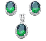 Halo Jewelry Pendant Earring Matching Set Oval Round Simulated CZ .925 Sterling Silver