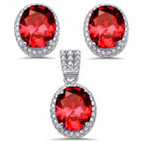 Halo Jewelry Pendant Earring Matching Set Oval Round Simulated CZ .925 Sterling Silver