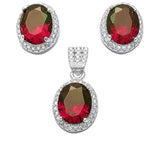 Halo Jewelry Pendant Earring Matching Set Oval Round Simulated CZ .925 Sterling Silver