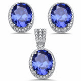 Halo Jewelry Pendant Earring Matching Set Oval Round Simulated CZ .925 Sterling Silver