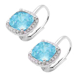 Cushion Halo Leverback Earrings Round Cubic Zirconia 925 Sterling Silver Choose Color