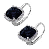 Cushion Halo Leverback Earrings Round Cubic Zirconia 925 Sterling Silver Choose Color