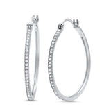 Eternity Hoop Earrings Pave Round Cubic Zirconia 925 Sterling Silver