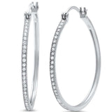 Eternity Hoop Earrings Pave Round Cubic Zirconia 925 Sterling Silver