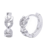 12mm Interlocking Chain Design Hoop Earrings Round Pave Cubic Zirconia 925 Sterling Silver - Blue Apple Jewelry