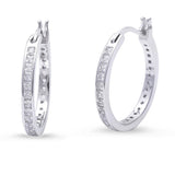 20mm Round Hoop Earrings Princess Cut Square Invisible Cubic Zirconia 925 Sterling Silver