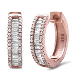 Half Eternity Hoop Earrings Round Baguette Cubic Zirconia 925 Sterling Silver  (19 mm)