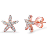 Starfish Earrings Round Micro Pave Cubic Zirconia 925 Sterling Silver Starfish Stud Choose Color - Blue Apple Jewelry