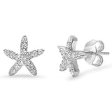 Starfish Earrings Round Micro Pave Cubic Zirconia 925 Sterling Silver Starfish Stud
