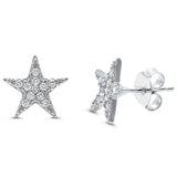 10mm 925 Sterling Silver Star Earrings  Round Cubic Zirconia