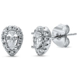 Halo Teardrop Bridal Stud Earrings 925 Sterling Silver Pear Round Cubic Zirconia