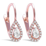 Halo Teardrop Bridal Earrings Lever back Pear Round Cubic zirconia 925 Sterling Silver