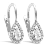 Halo Teardrop Bridal Earrings Lever back Pear Round Cubic zirconia 925 Sterling Silver