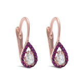 Halo Teardrop Bridal Earrings Lever back Pear Round Cubic zirconia 925 Sterling Silver