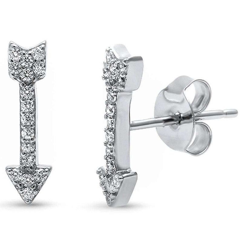 13.5mm Arrow Earrings Fashion Arrow Stud Earring Round CZ 925 Sterling Silver Choose Color - Blue Apple Jewelry