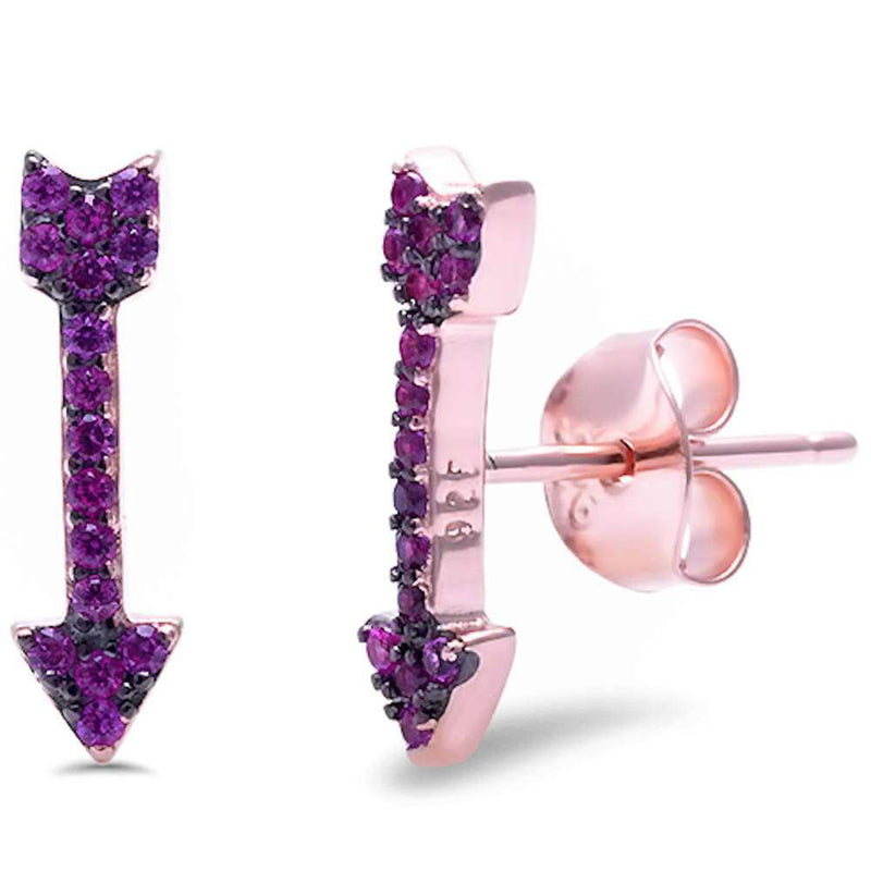 13.5mm Arrow Earrings Fashion Arrow Stud Earring Round CZ 925 Sterling Silver Choose Color - Blue Apple Jewelry