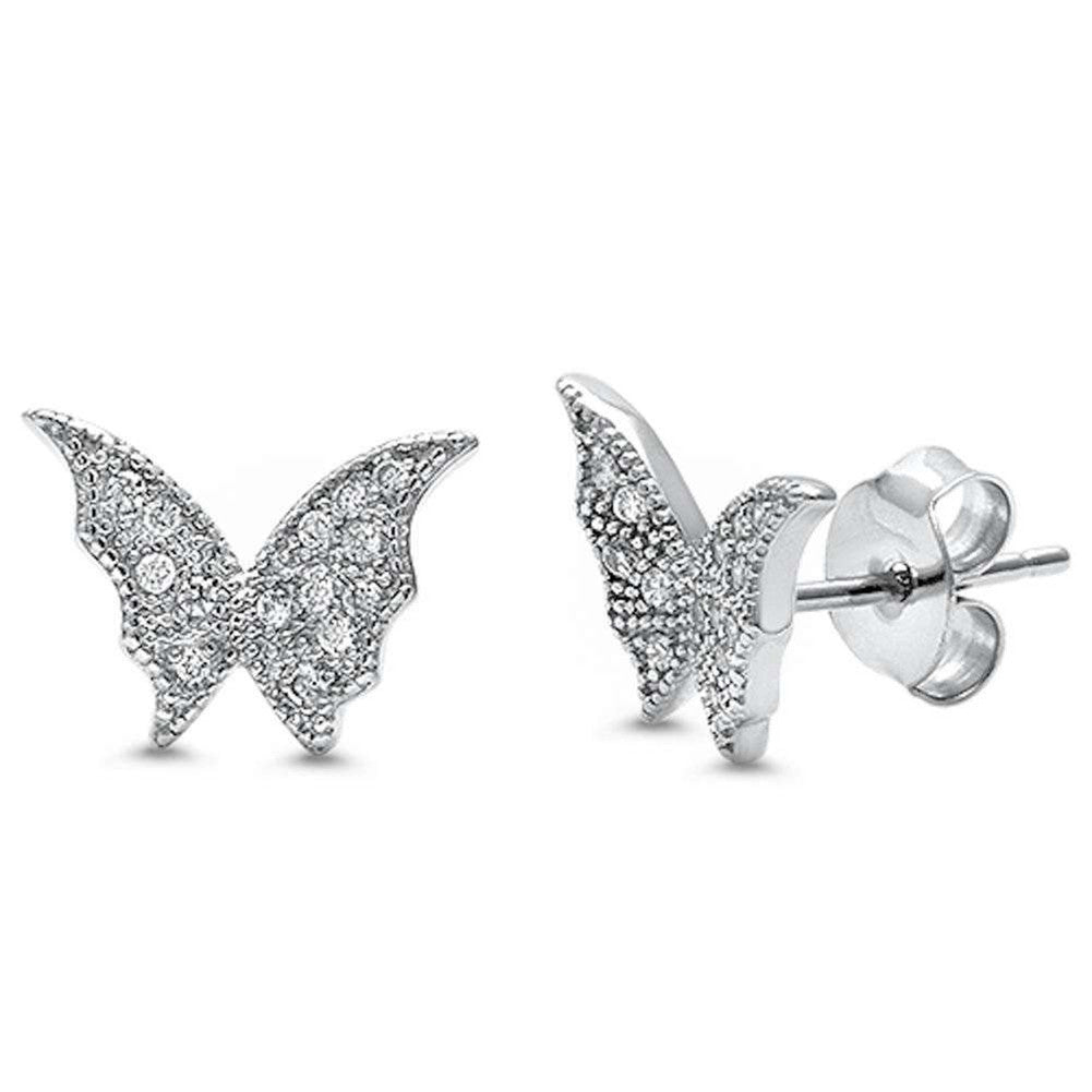 8mm Butterfly Stud Earring Round Cubic Zirconia 925 Sterling Silver Choose Color Butterfly Earrings - Blue Apple Jewelry