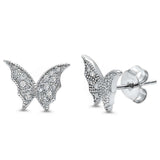Butterfly Stud Earring Round Cubic Zirconia 925 Sterling Silver (8 mm)