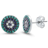 8.5mm Eye Earrings 925 Sterling Silver Simulated Emerald Black & White CZ Eye Stud Earring - Blue Apple Jewelry