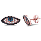 Turkish Evil Eye Earring Round Simulated Turquoise Black White CZ Rose Gold Rhodium Plated - Blue Apple Jewelry