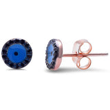 6mm Evil Eye Earrings 925 Sterling Silver Round Black CZ Blue Evil Eye Stud Earring Choose Color - Blue Apple Jewelry