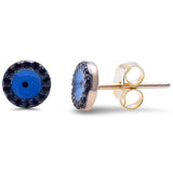 6mm Evil Eye Earrings 925 Sterling Silver Round Black CZ Blue Evil Eye Stud Earring Choose Color - Blue Apple Jewelry