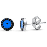 6mm Evil Eye Earrings 925 Sterling Silver Round Black CZ Blue Evil Eye Stud Earring Choose Color - Blue Apple Jewelry