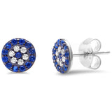 Evil Eye Earrings Round Simulated Sapphire CZ 925 Sterling Silver (7 mm)