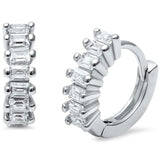 3mmx12mm Petite Hoop Huggie Earrings Baguette Simulated Cubic Zirconia 925 Sterling Silver