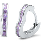 2mmx12mm Heart Huggie Earrings Round Simulated Cubic Zirconia 925 Sterling Silver Choose Color