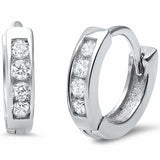 Half Eternity Hoop Huggie Earrings Round Cubic Zirconia 925 Sterling Silver Choose Color