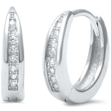 3mmx13mm Half Eternity Huggie Earrings Hoop Round Cubic Zirconia 925 Sterling Silver