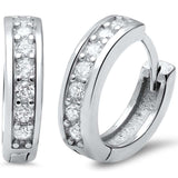 3mmx14mm Half Eternity Huggie Hoop Earrings Round Cubic Zirconia 925 Sterling Silver