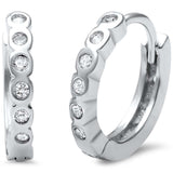 2mmx12mm Hoop Huggie Earrings Bezel Round Cubic Zirconia 925 Sterling Silver
