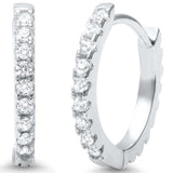 2mmx16mm Hoop Huggie Earrings Round Cubic Zirconia 925 Sterling Silver