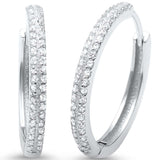 2mmx21mm Double Row Round Pave Cubic Zirconia Hoop Earrings 925 Sterling Silver - Blue Apple Jewelry
