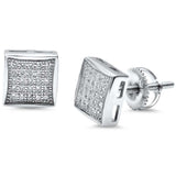 8mm Square Kite Earrings Screwback Men Women Unisex Hip Hop 925 Sterling Silver Round Pave Ice CZ - Blue Apple Jewelry
