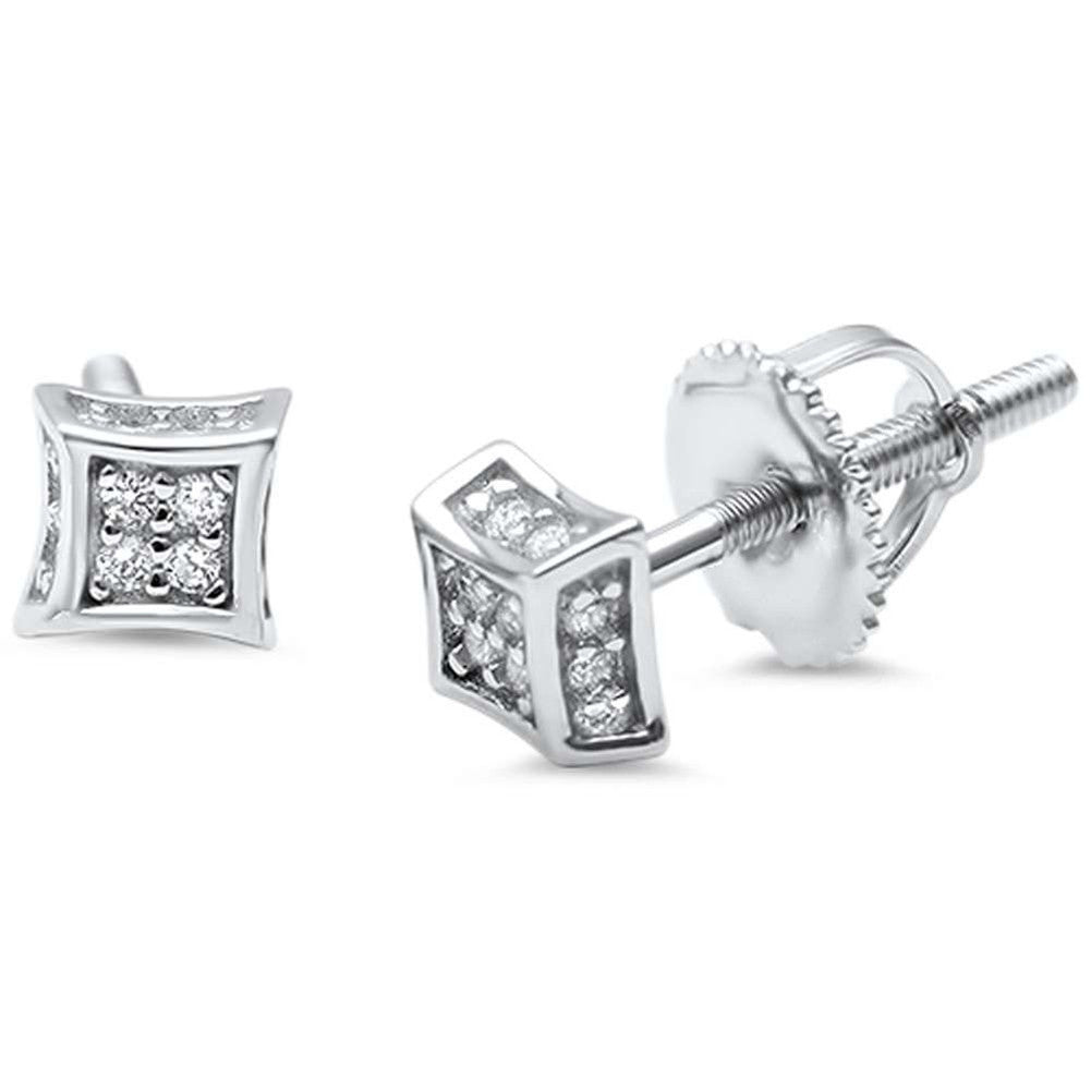 4mm Square Hip Hop 3D Earrings Round Pave Black White CZ 925 Sterling Silver Screwback Choose Color - Blue Apple Jewelry