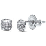 Square Earrings Round Pave Cubic Zirconia 925 Sterling Silver (4 mm)