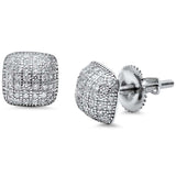 6mm Dome Design Earrings Round Pave Cubic Zirconia 925 Sterling Silver Unisex Men Women Stud Screwback - Blue Apple Jewelry