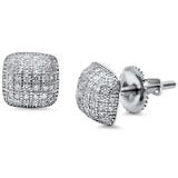 6mm Dome Design Earrings Round Pave Cubic Zirconia 925 Sterling Silver Unisex Men Women Stud Screwback